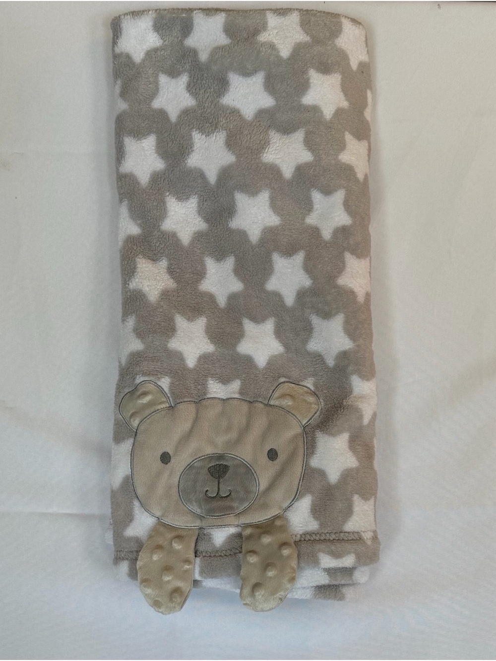 Rare Baby Gear Gray Bear With Stars And Minky Crinkle Feet Blanket Lovey Plush